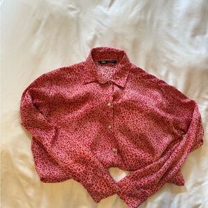 Zara Pink Animal Print Button Down